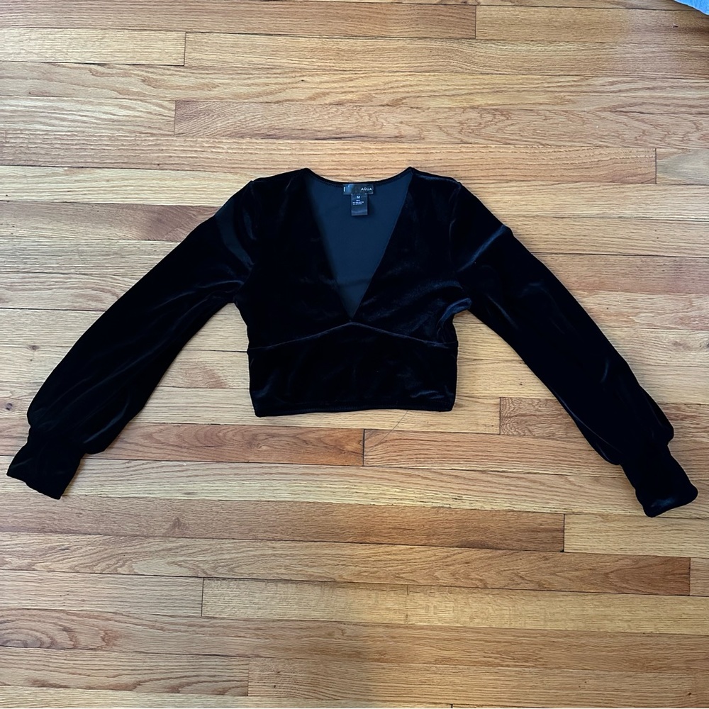 Aqua cropped velvet shirt